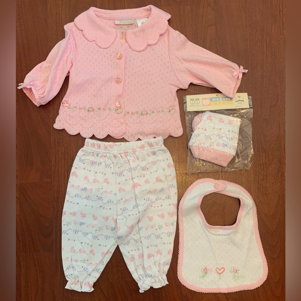 Vintage KidZone Baby Matching Set Pink Bunnies-Ducks-Turtles Size 3/6 Months